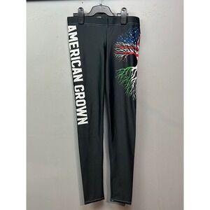 Gearbunch Leggings Womens Medium Black American Crown Irish Roots Graphic Yoga